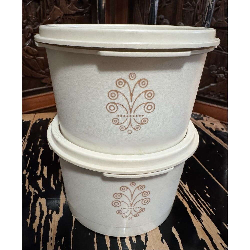 Vintage Pair Tupperware Servalier Chocolate Brown Canister With Lids Collectible
